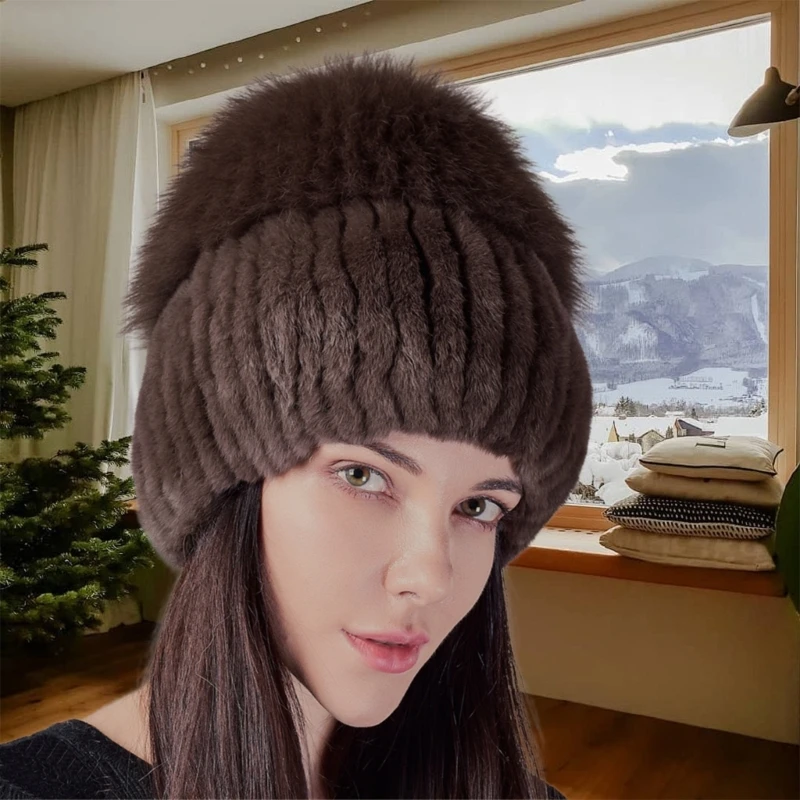 Vintage Knit Hat Furry Hat for Teen Winter Cycling Skiing Conies Hair Plush Hat