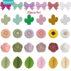 10Pcs Silicone Beads Leaf Cactus Flower Bow Focal Bead Food Grade DIY Necklace Handmade Accessories For Jewelry