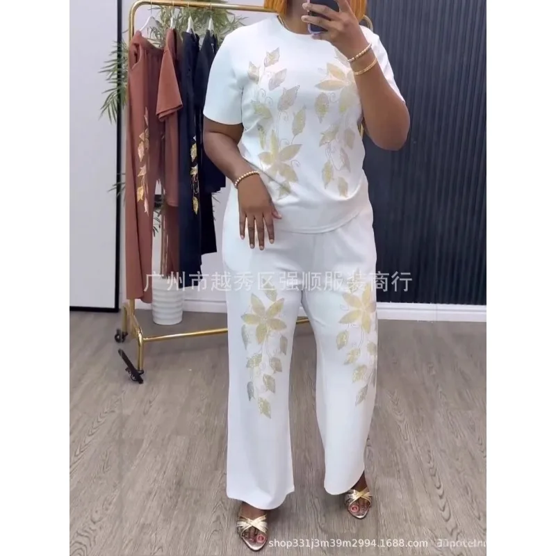 

Индивидуальные наряды из двух предметов больших размеров, женские свободные полосатые топы с короткими рукавами, широкие брюки, комплект спортивных костюмов, оптовая продажа D