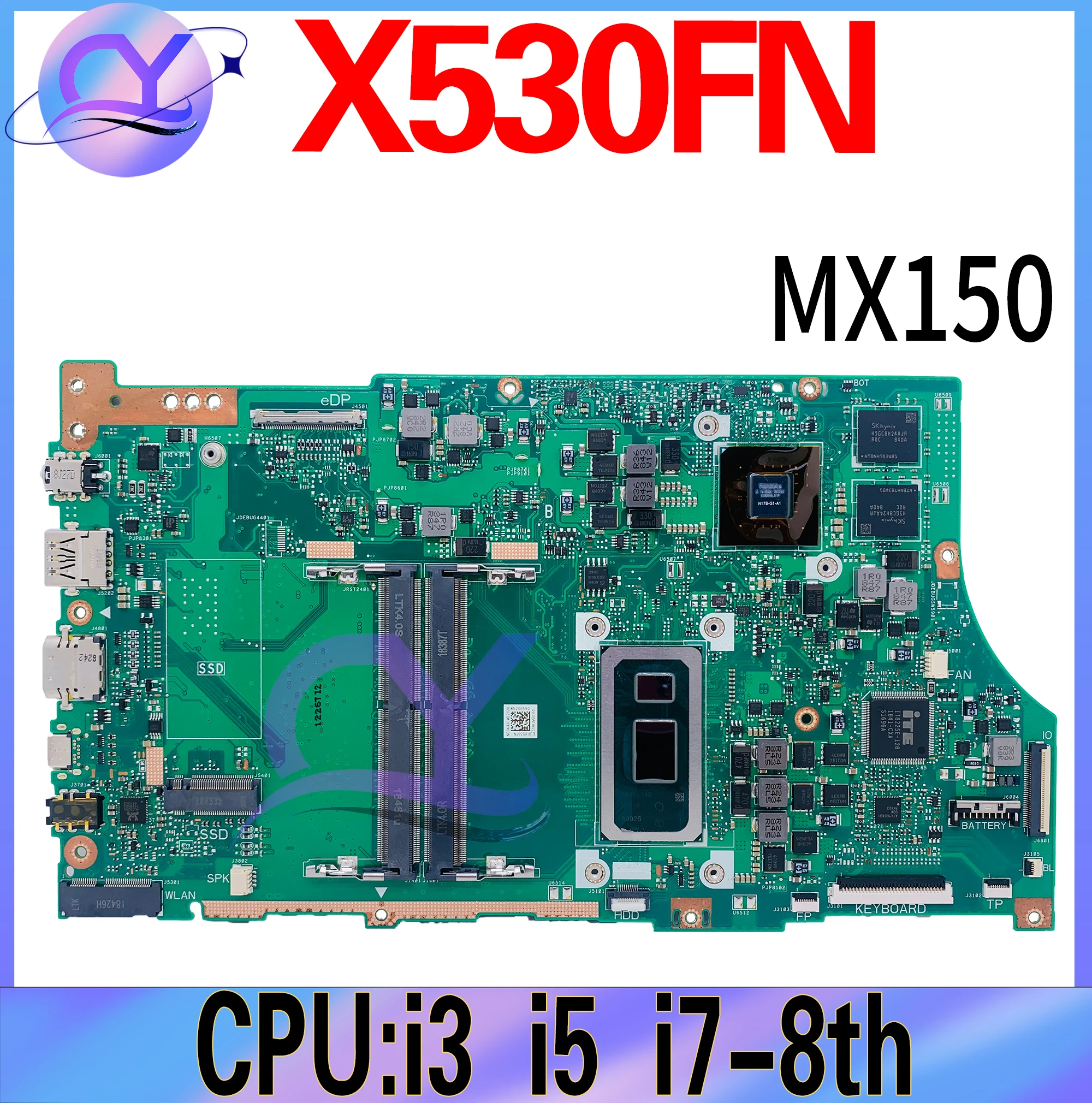 X530FA Laptop Motherboard For ASUS VivoBook S15 X530FN X530F X530FF S5300F Mainboard I3-8145U I5-8265U I7-8565U  UMA MX150