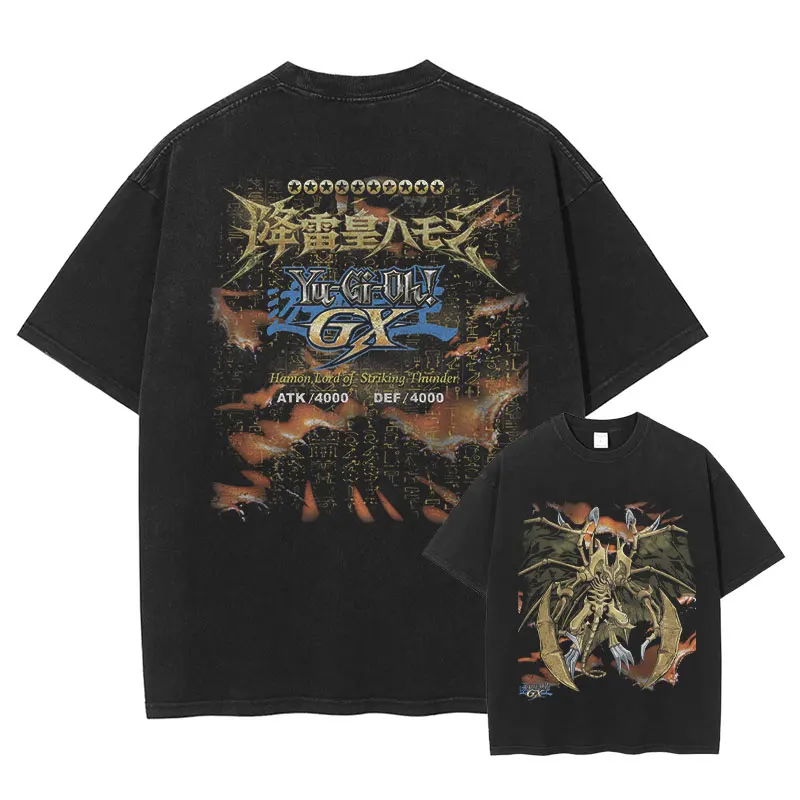 Yu Gi Oh Gx Tops Tees Vintage Wash Anime Manga DTG Printing Casual Short Sleeve T Shirts Daily Tops 100% Cotton Summer