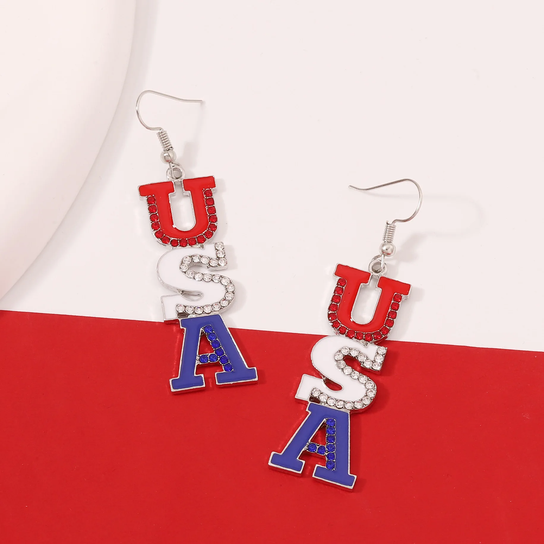 New American Independence Flag Diamond Letter Design Women's Earrings Fashion Unique Temperament Earrings