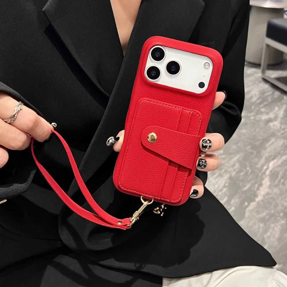 Luxuriöse PU-Leder Handyhülle mit Kartenhalter und Umhängeband für iPhone 17 Pro Max 16 Plus 15 14 13 Stoßfeste Schutzhülle