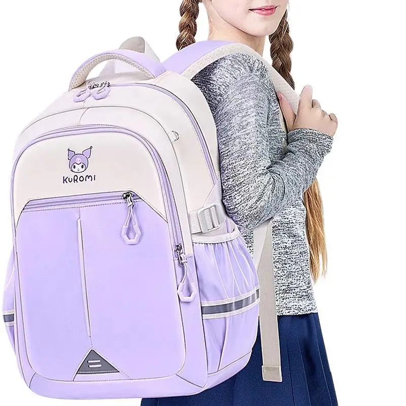 

Miniso Kit Student Backpack Kawaii My Melody Anime Kuromi Spinal Protection Waterproof Girl Schoolbag New School Stationery Gift