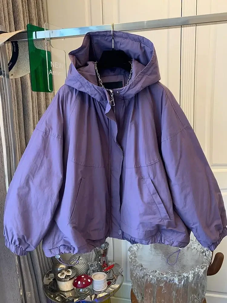 

Pop Fashion Long-sleeved Hooded Jackets Women Autumn New Workwear Coats Loose Casual Chic Outwear Female