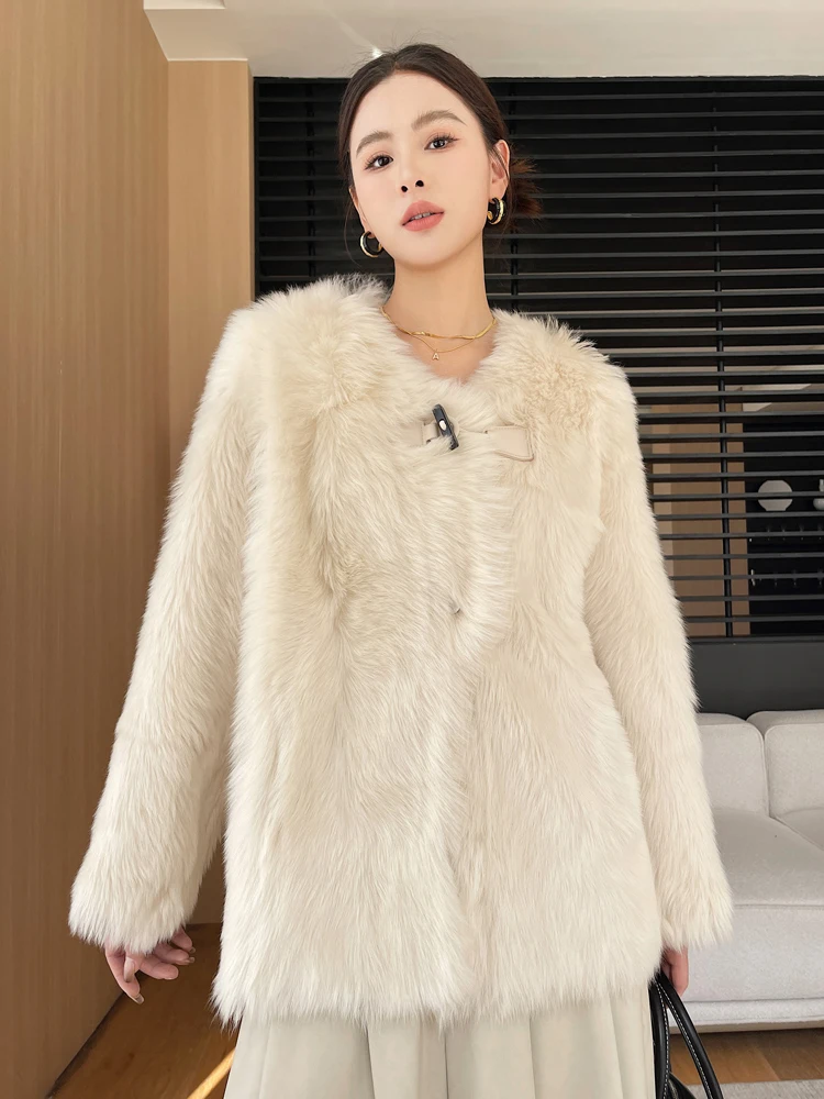

High-end Luxury Toscana Lamb Fur Winter Furry Jacket for Women 2026 New Simple O-neck Loose Casual Genuine Leather Real Fur Coat