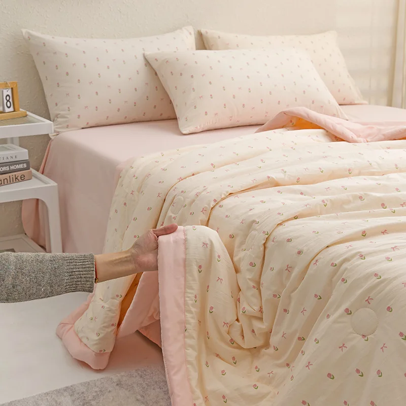 Summer Quilt Set with Sheet Pillowcase Home Textile Queen King Thin Comforter Soft Skin Fiendly Summer Blanket Bed Linen Set