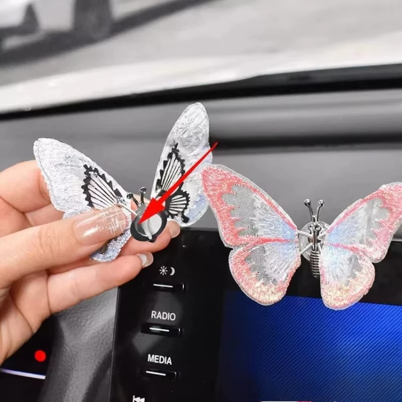 6PCS 3D Moving Butterfly Embroidery Automotive Decoration Center Console Vent Decoration Dynamic Swinging Design Interior