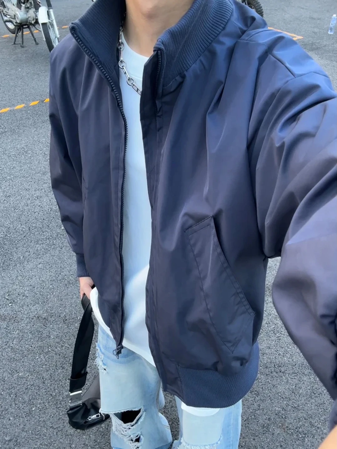 

Cleanfit k Blue Pilot Jaet Men's ort Sle Stand Collar American Bomber Baseball Coat Windproof Casual Outerwear