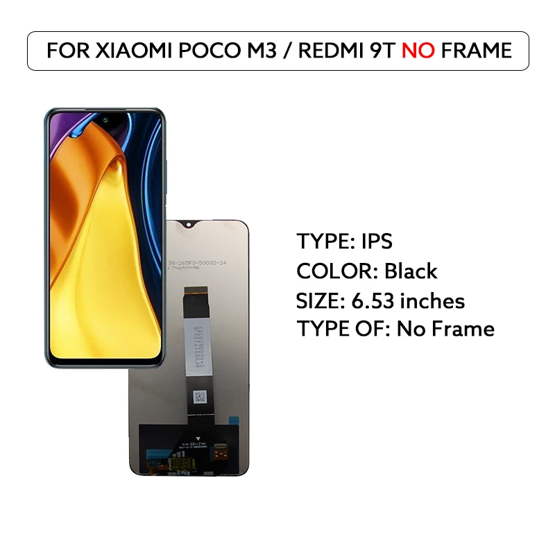 6.53 "Lcd-scherm Voor Xiaomi Poco M3 Redmi 9T LCD Touch Screen Digitizer Vergadering Met Frame M2010J19CG vervanging Reparatie Onderdelen