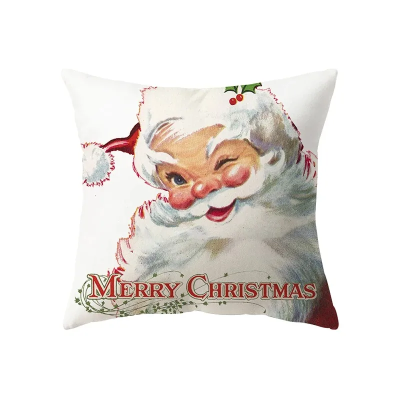 Merry Christmas Decorative Printed Pattern Cushion Cover Home Living Room Sofa Decorative Square Pillow Cover