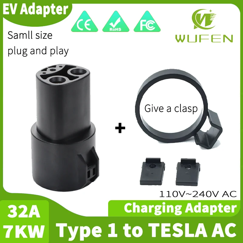 WUFEN for Type 1 EV Chargers and Tesla Model S X Y 3 Charging Adapter 7KW 32A Type 1 J1772 to Tesla Adapter With Safety Lock