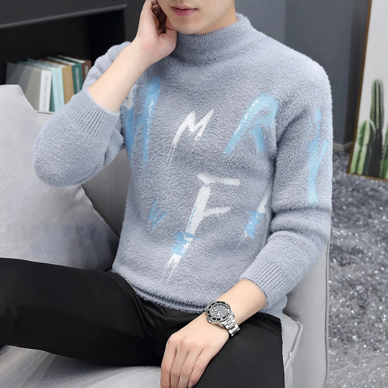 

Мужской утепленный свитер с высоким воротником, вязаный, с искусственным мехом, в повседневном стиле, осенне-зимний, новая модная шерстяная рубашка, удобная, мягкая, пол...