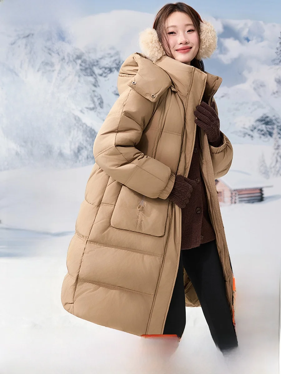 

Faend, длинное пуховое пальто с высоким воротником и капюшоном, женское модное корейское теплое пальто Mo Han Mei, новинка 2025 г., белый дух