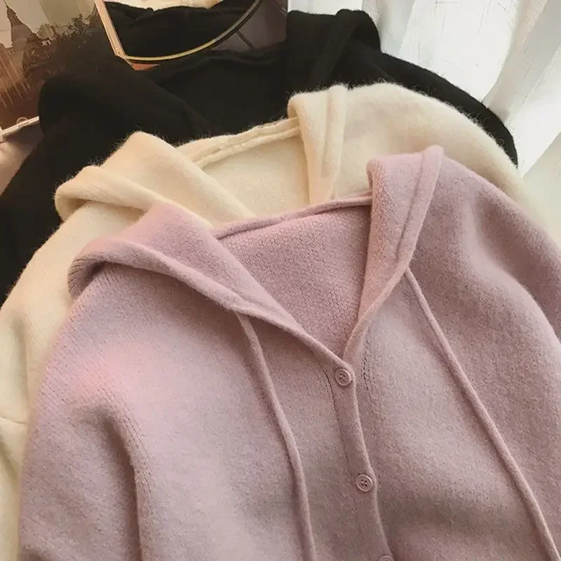 7 Colors Cardigan Women Hooded Sweater Casual Autumn Ulzzang Knitted Loose Cozy Girls Streetwear All-match Classic Simple Warm