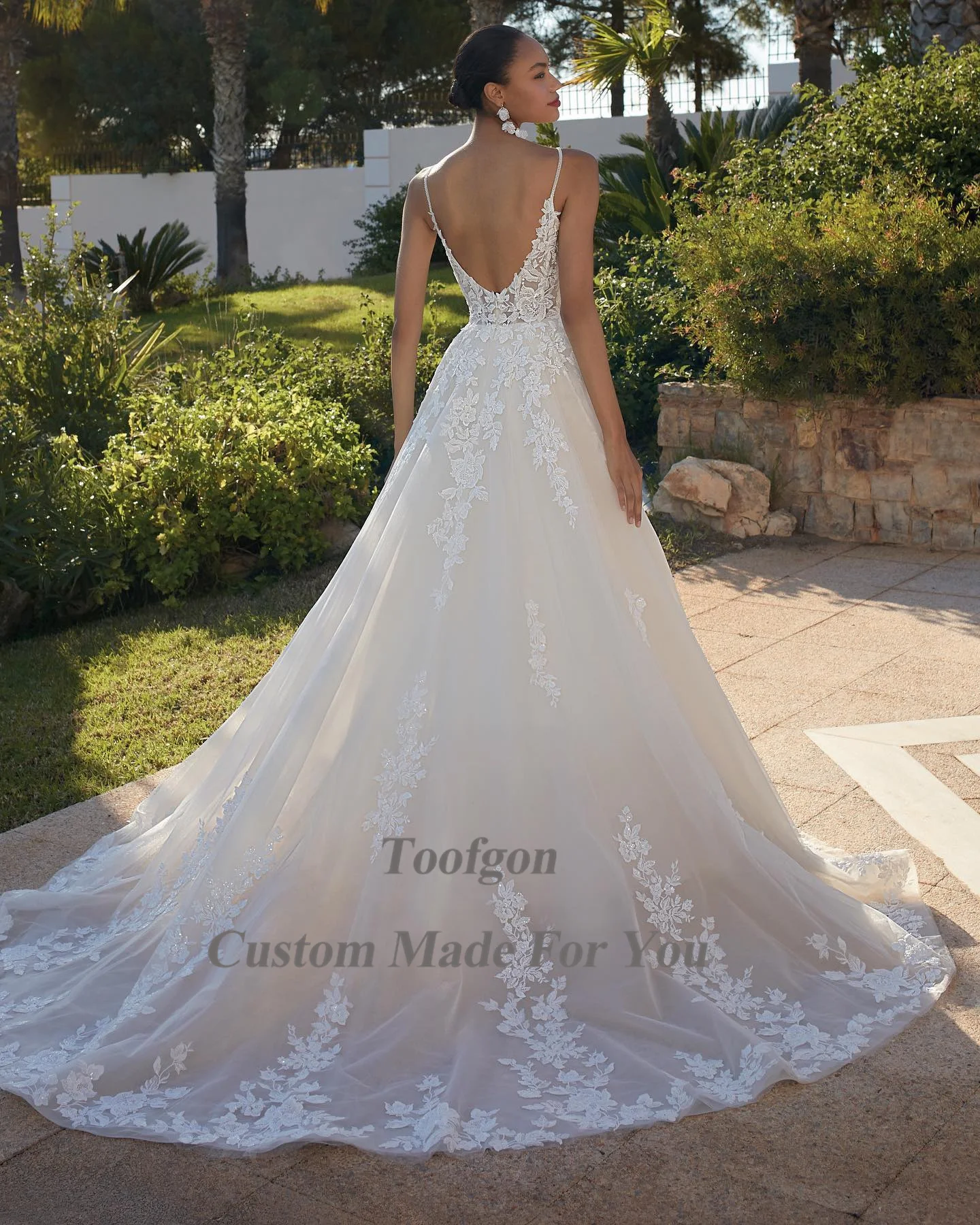 Toofgon-Robes de mariée en dentelle avec appliques pour la mariée, une ligne, tulle, bretelles spaghetti, robe de mariage pour les patients, tout ce qui est personnalisé