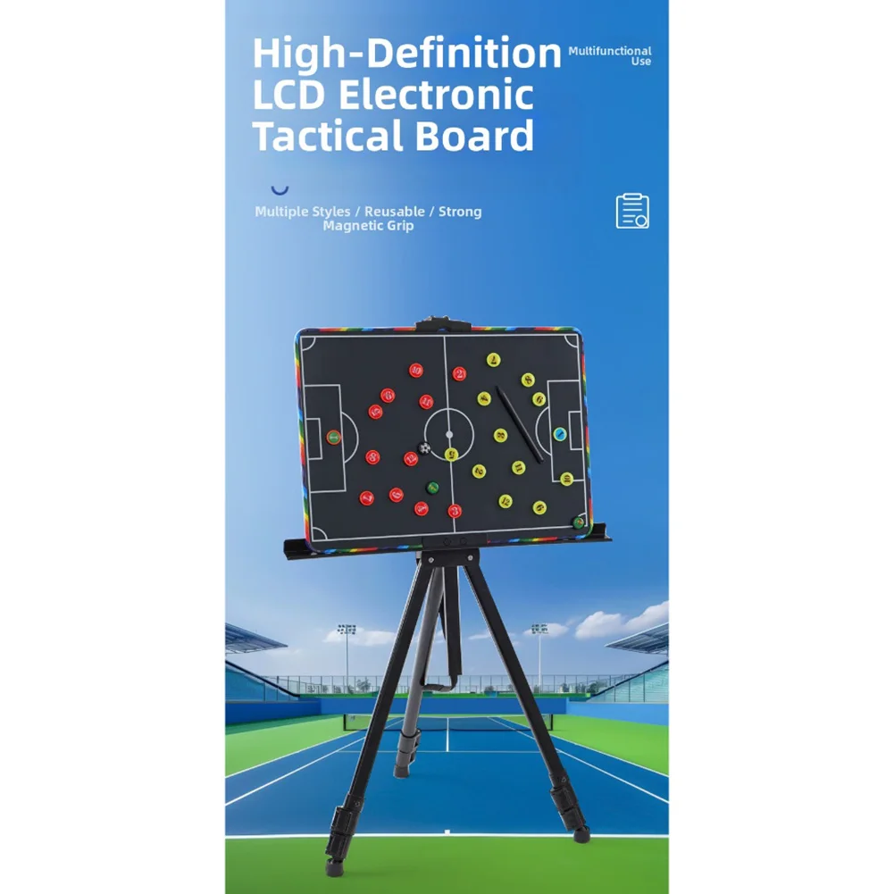 Soccer Coaching Board with LCD and Magnetic Player Pieces Designed to Help Coaches Illustrate Strategies and Formations