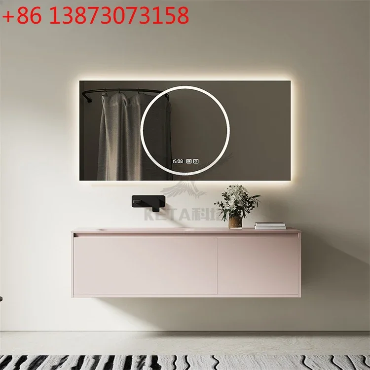 

Dirty Pink Frosted Tempered Glass Smart Mirror Hand Washbasin Washbasin Bathroom Bathroom Washbasin Cabinet