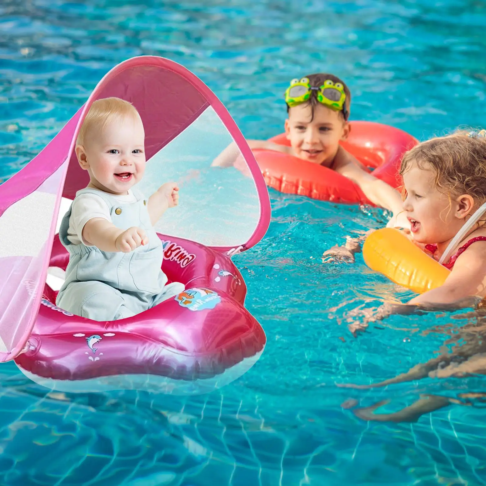 เด็กว่ายน้ําลอยInflatableว่ายน้ําลอยป้องกันแสงแดดความปลอดภัยที่นั่งInflatableของเล่นเกมAnti Slipสําหรับเด็กวัยหัดเดิน 3-36 เดือน