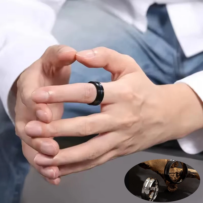 2025 Fashion 8MM Stainless Steel Ring Middle Groove Matte For Women & Men Jewelry Gift Birthday Present Anniversary Size 5-13