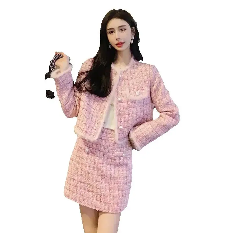 

Tweed High Sense Small Fragrance Fashion Suit Women's Autumn And Winter Hew Fashion Coat+skirt Two-piece Suit Tide