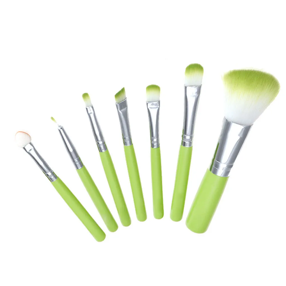 7Pcs Mini Convenient Makeup Brush Green Professional Set Powder Blush Foundation Eyeshadow Full Set of Beauty Tools