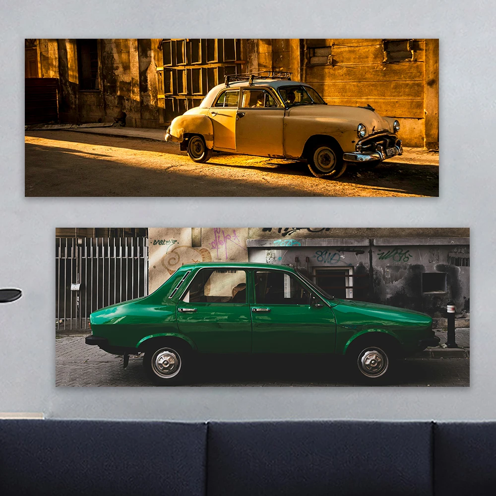 Vintage Yellow Cars Havana Cuba Posters Retro Super Car Picture Sports Car Print Canvas Painting Art Home Decor Wall Art