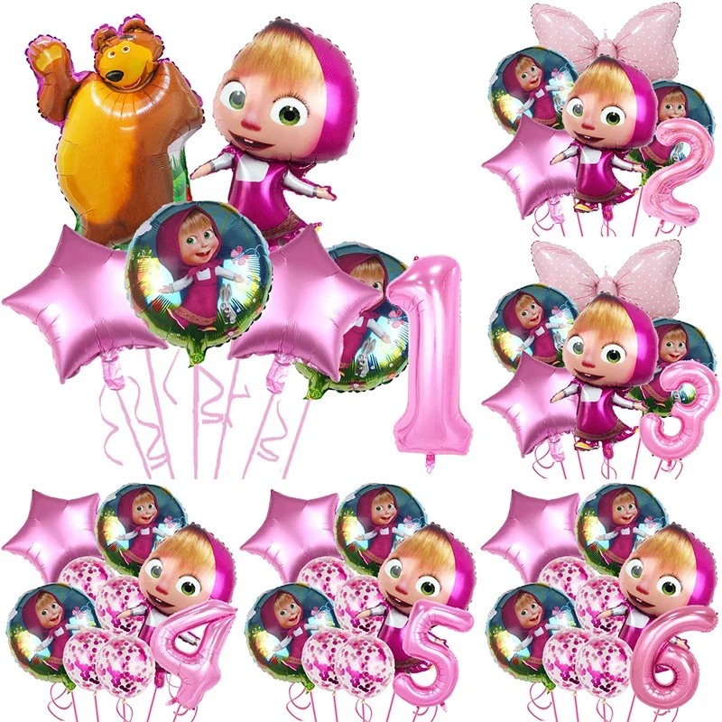 MASA Girl Animal Bear Number Balloon Set Child Birthday Party Decoration Supplies Baby Shower Decor Globlo Kid Cartoon Toy Gift