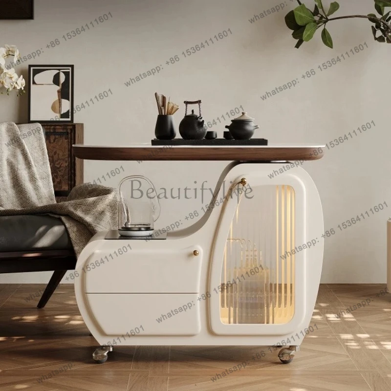 removable rotating tea table with kettle rock slab balcony living room cream wind trolley tea table side cabinet