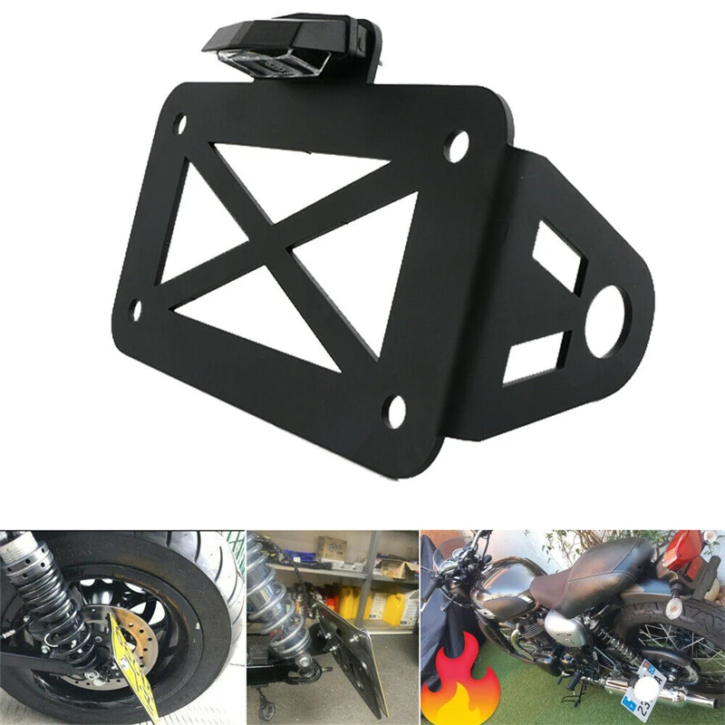 Motorcycle Rear License Plate Holder Bracket With Led Light For Harley Chopper Bobber