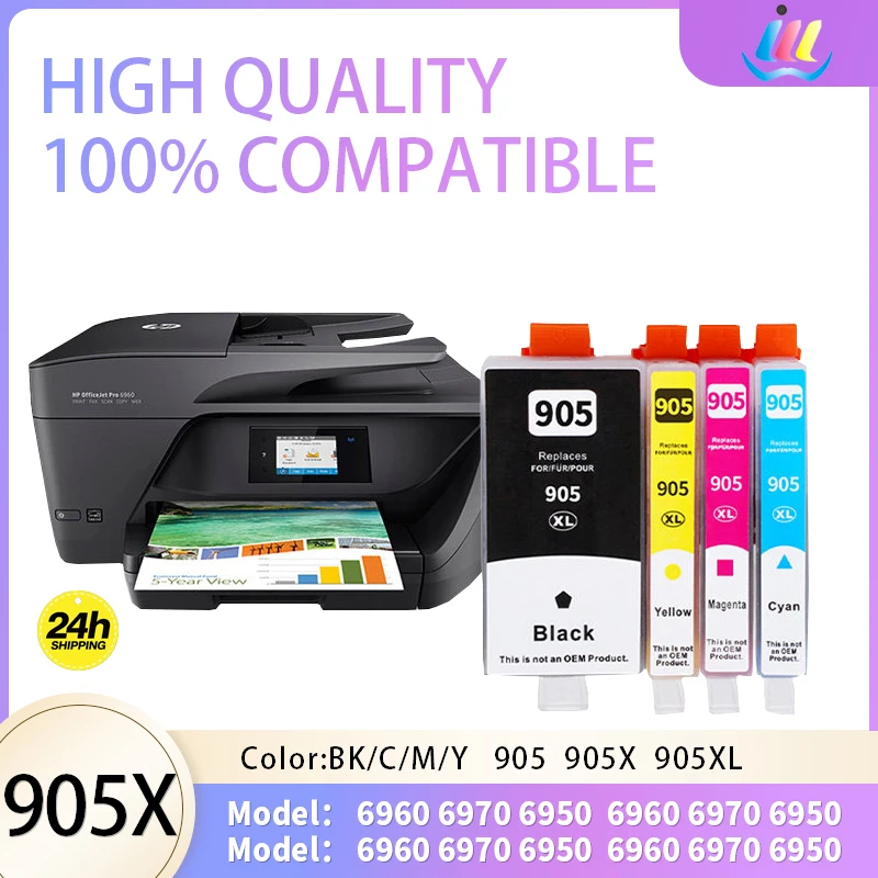 

905XL 905 909 XL 909XL Premium Color InkJet Ink Cartridge for HP Officejet 6950/6962 6960/6963/6964/6965/6966 Printer