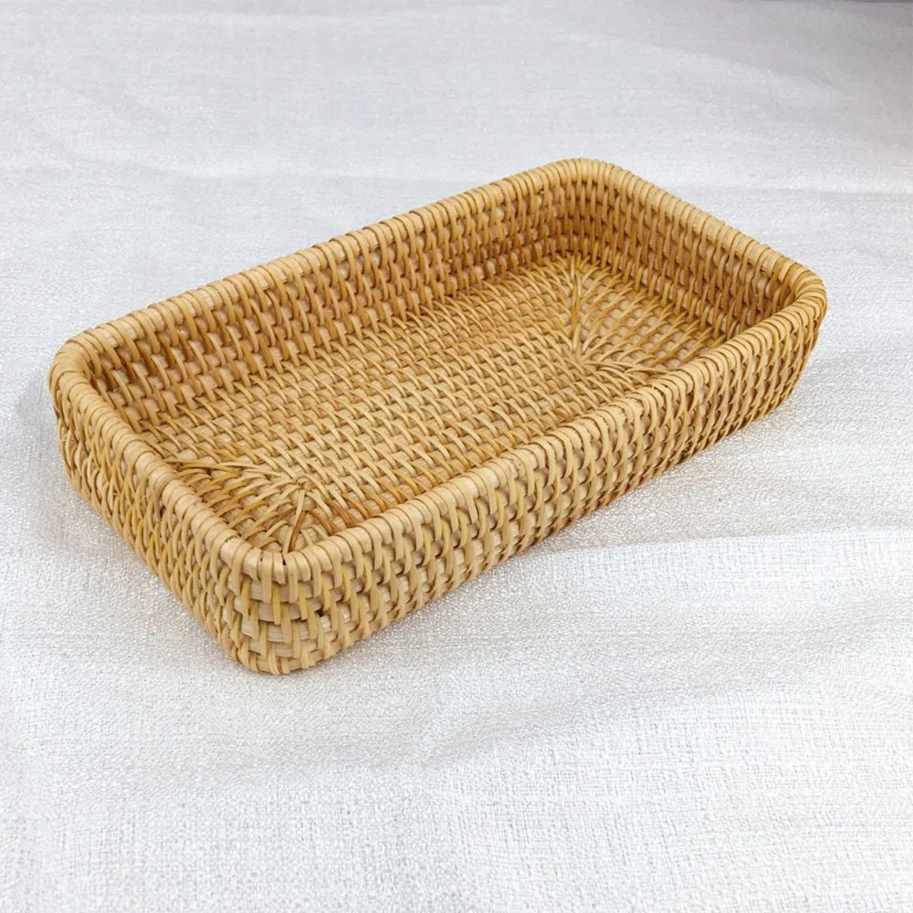 Plant fiber Serving Tray Flat Tray Breathable Structure Decorative Tray Sturdy Woven Texture Catchall Organizer Kitchen Counter