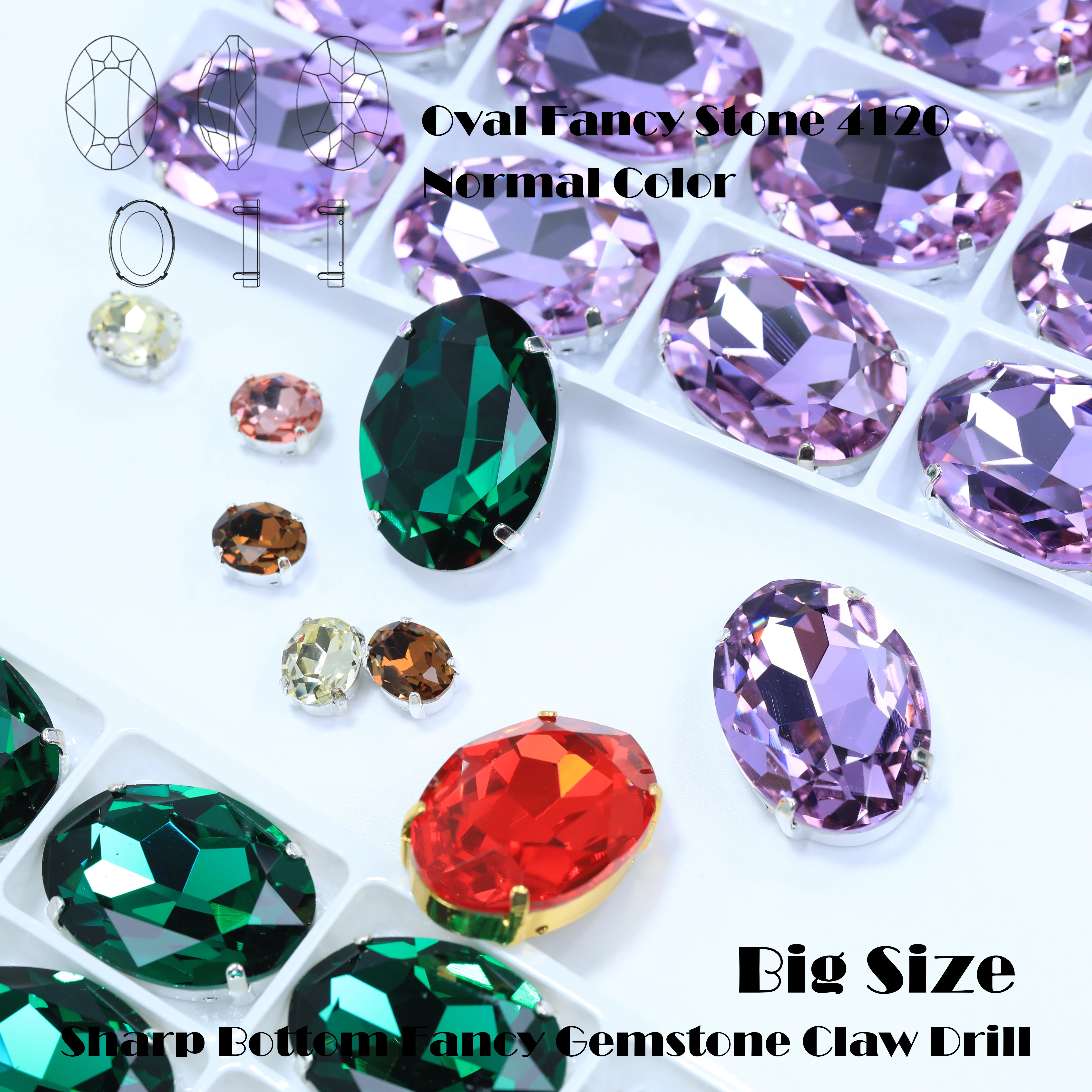 Große, hochwertige, funkelnde ovale Fancy Stones aus Glas, Kristall-Strasssteine 20mm 30mm für DIY-Schmuckherstellung, Hochzeitskleider, Taschen. – Detail 5