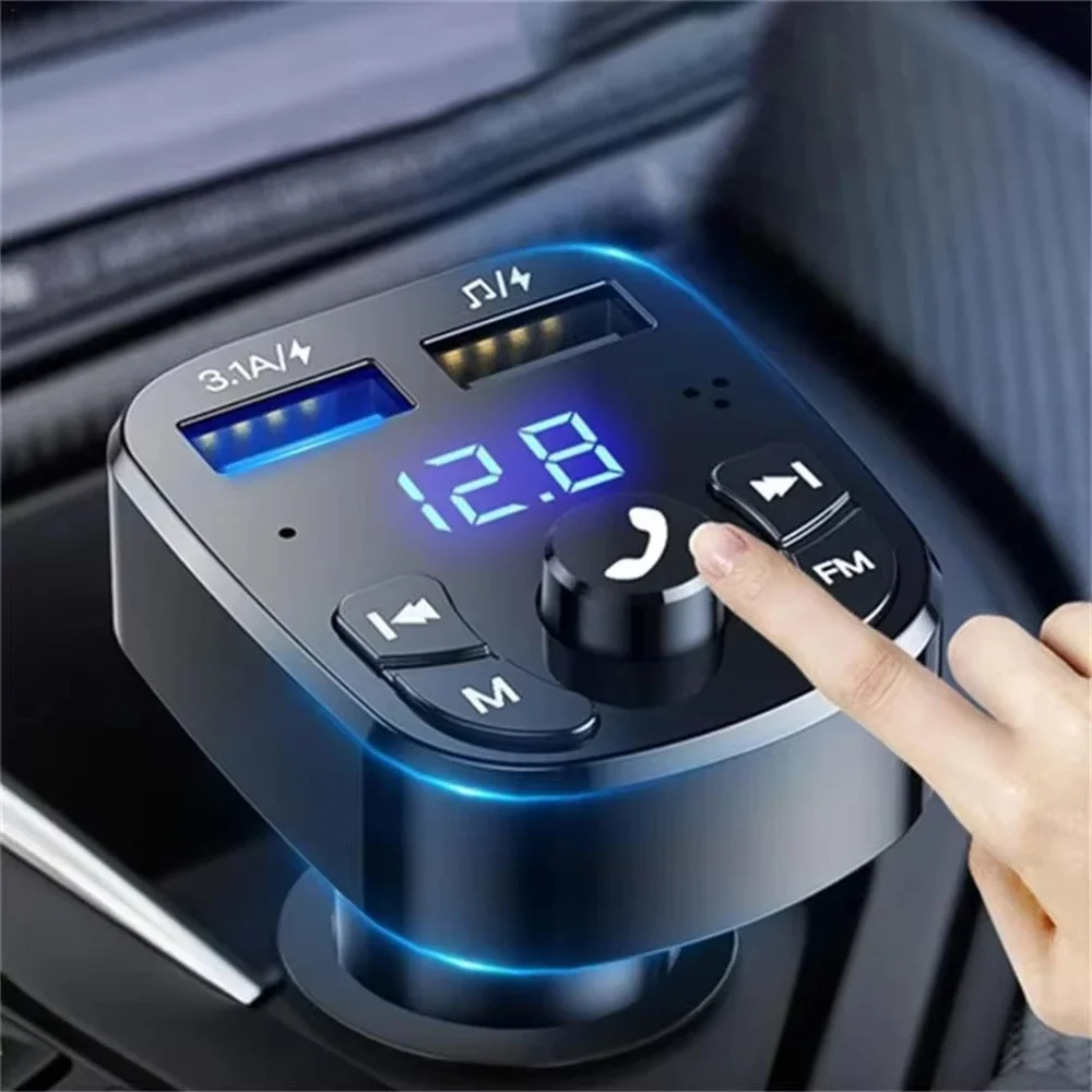 Handfree Car MP3 Player, FM Transmitter, Wireless Bluetooth 5.0, Noise Reduction Audio Receiver, Car Kit, Dual USB, Fast Charger