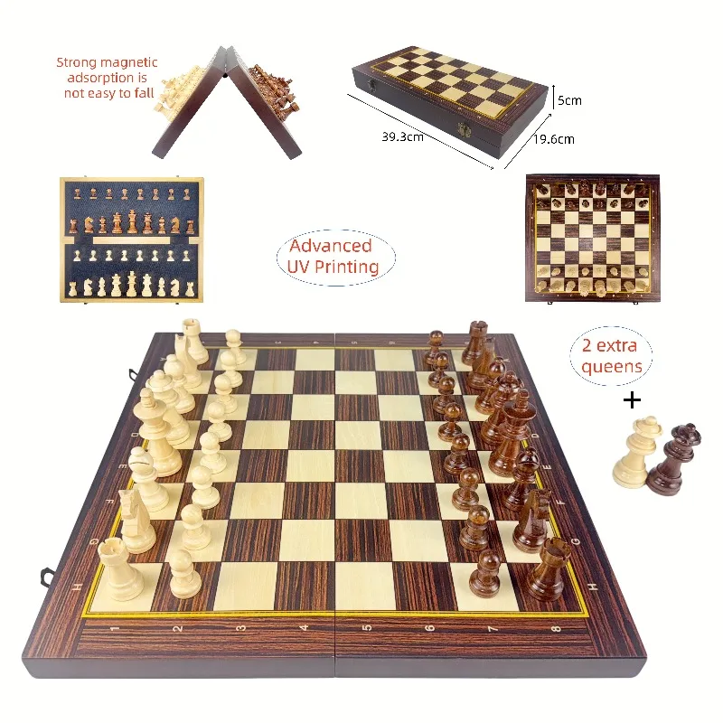 The Factory Wholesale Price Sells a 15-inch Portable Folding Table Chess Set with a Luxurious Wooden International Chess Board.