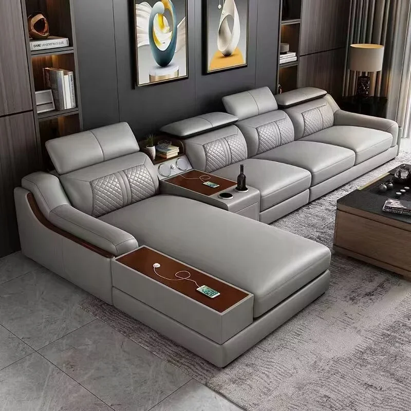 Modern design new genuine leather multifunctional USB charge modular sofas living room sectional sofa lounge couch set furniture