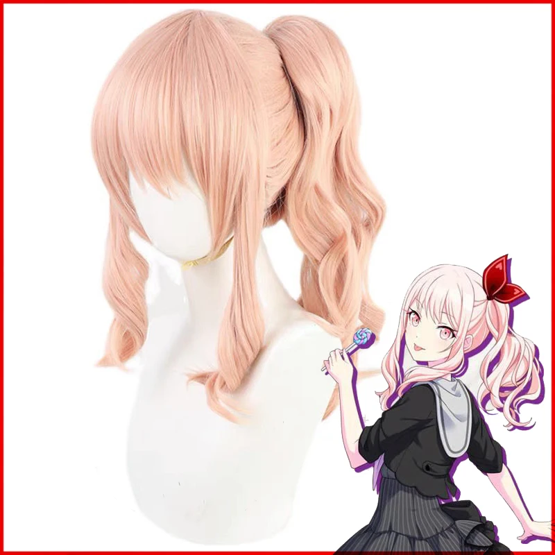 

Akiyama Mizuki Cosplay Wig Amia mzk Pink Long Curly Temples Ponytail Heat Resistant Hair Role Play Akiyama Mizuki