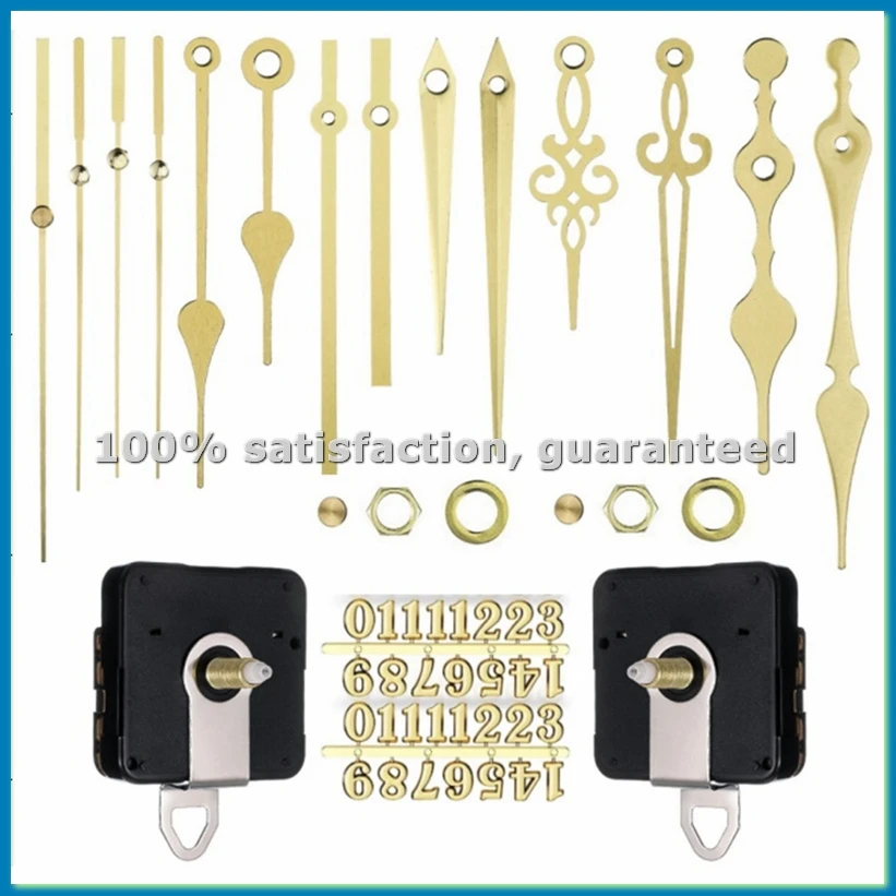 2Pcs Silent Wall Clock Quartz Movement Mechanism Kit with Gold Hands and Arabic Number DIY Repair Parts Replacement 18mm