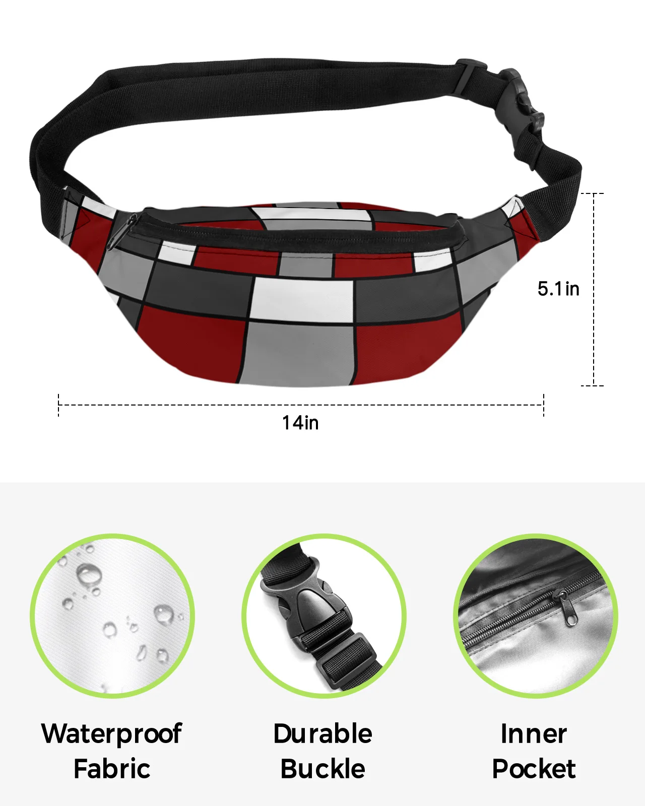 Geometry Red Abstract Men Wallet Women Waist Bag Fanny Pack Purse Large Phone Belt Bag Wallet Pouch Waterproof Banana Hip Bags