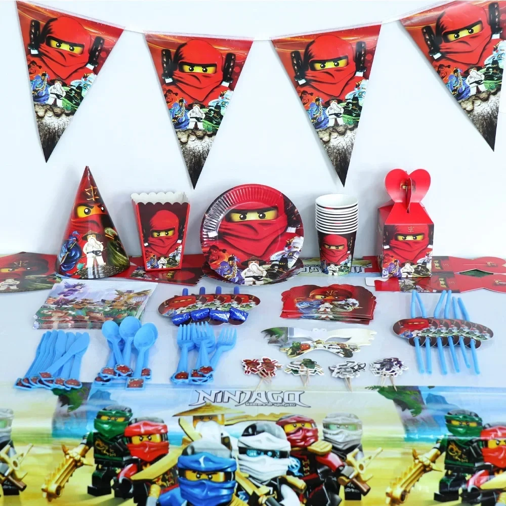 

Cartoon Ninja Theme Birthday Party Decorations Disposable Tableware Cups Plates Napkin Background for Kids Boys Party Supplies