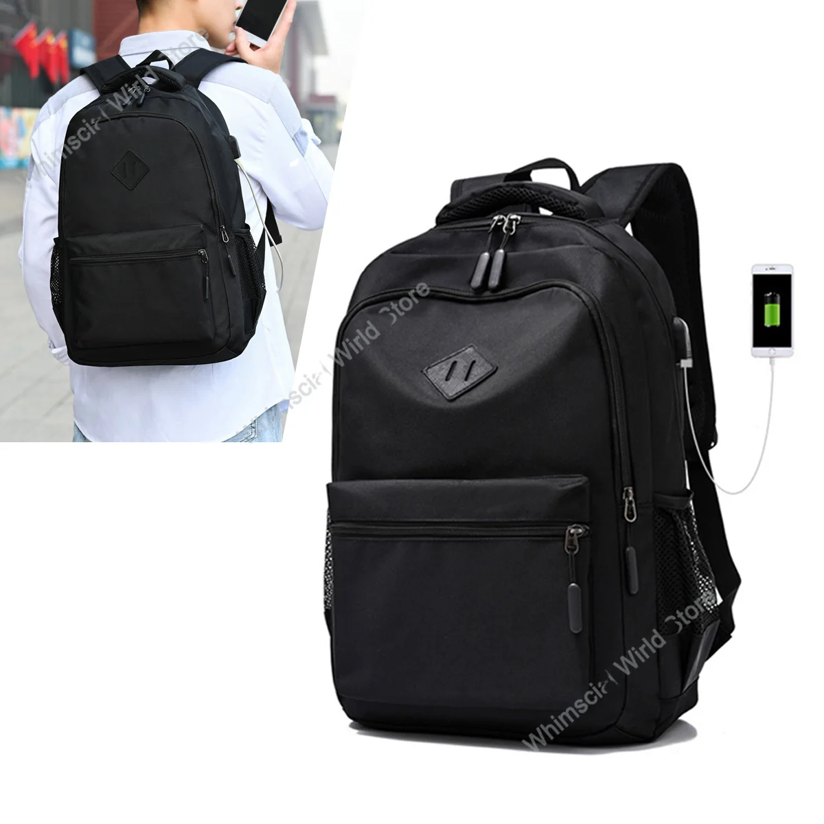 Business Casual Backpack Fabric Solid Color Multiple Pockets Large Capacity Storage Men's Backpack for Business Outings - zdjęcie 1