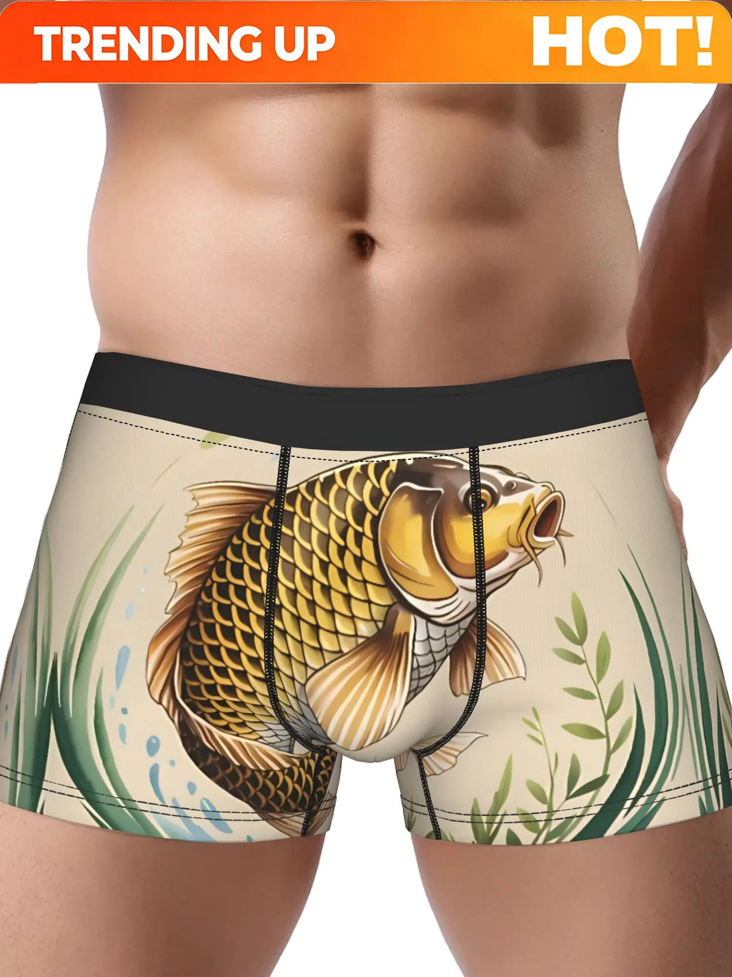 Golden Carp Circle Fish Men Underwear Printed Boxer Briefs