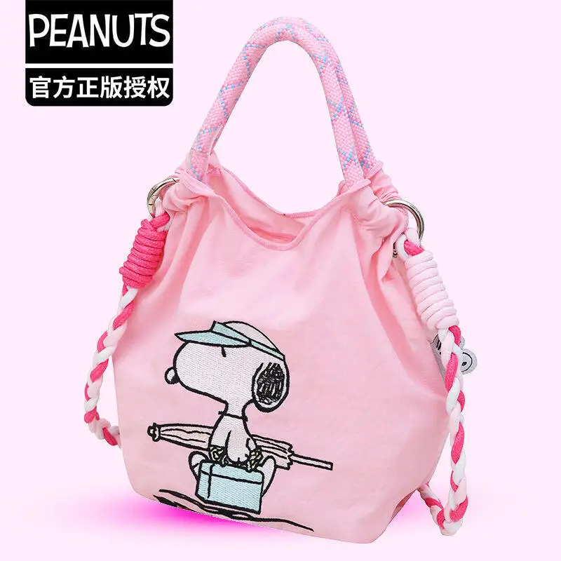 Snoopy Nylon Drawstring Mini Phone Bag Embroidery Crossbody Handheld Bag Portable Casual Storage Purse for Daily Use view 3