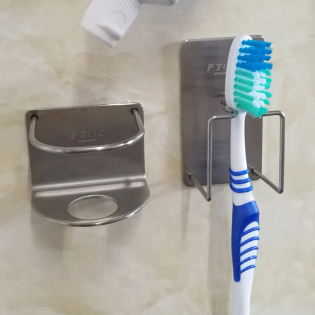 

2 Pcs Toothbrush Holder Toothpaste Electric Stand Cup Stainless Steel Holders Organizer Bathroom Mug