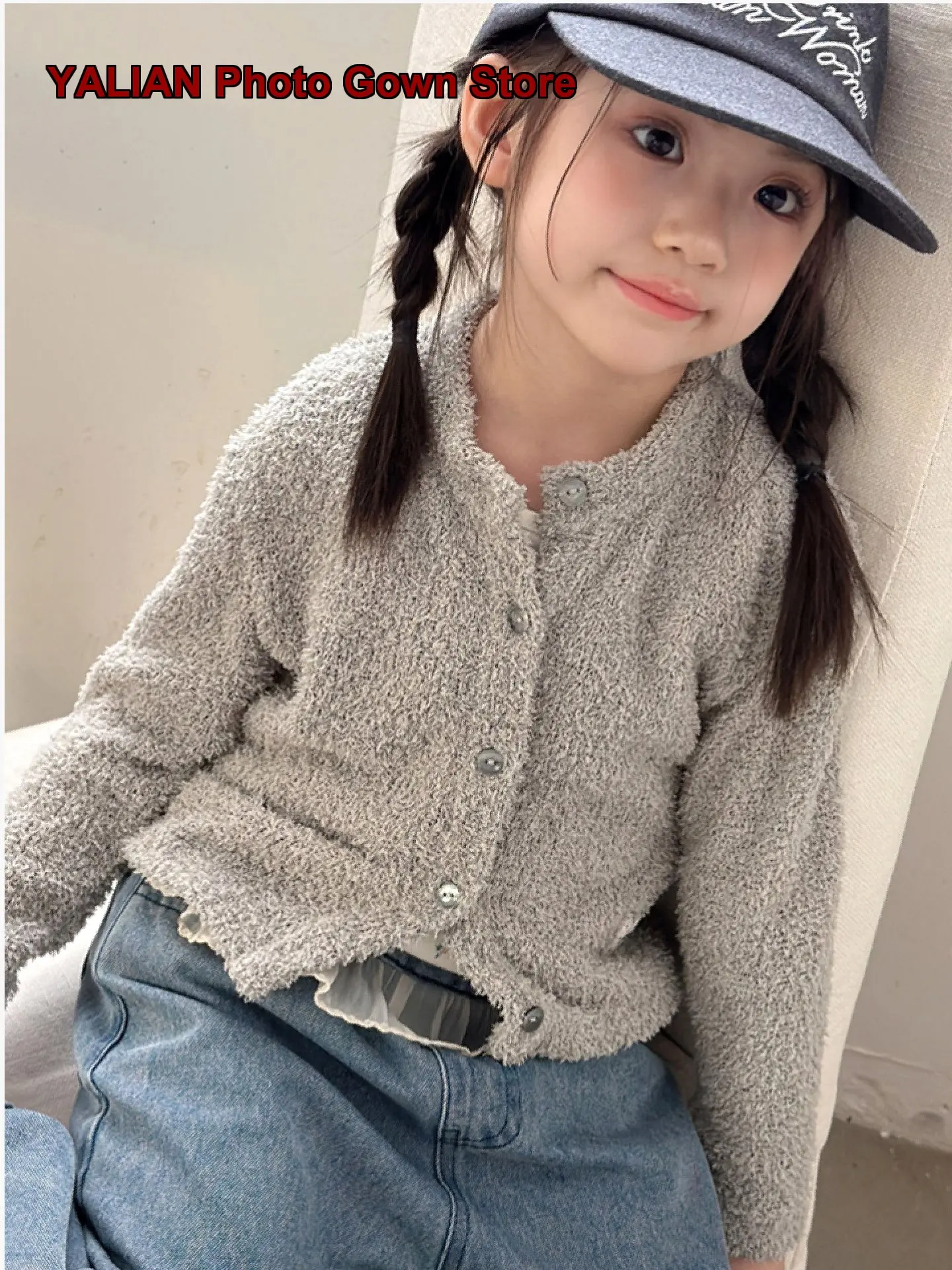 Kids Knit Top Boys Girls Autumn Winter Open Front Solid Color Warm Knit