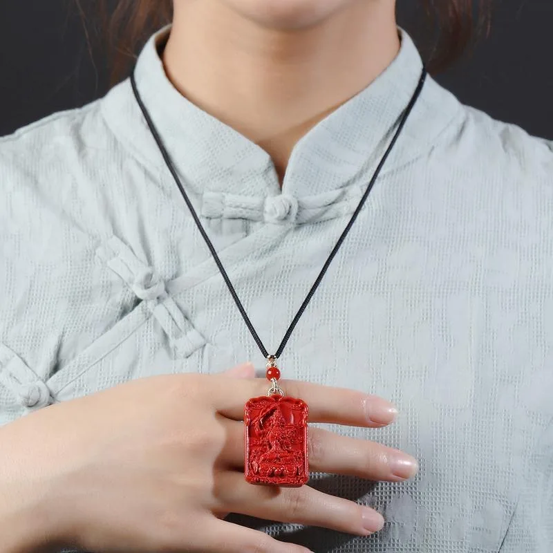 Natural cinnabar pendant, patron saint necklace, Buddha pendant, transshipment, traditional amulet, new year gift