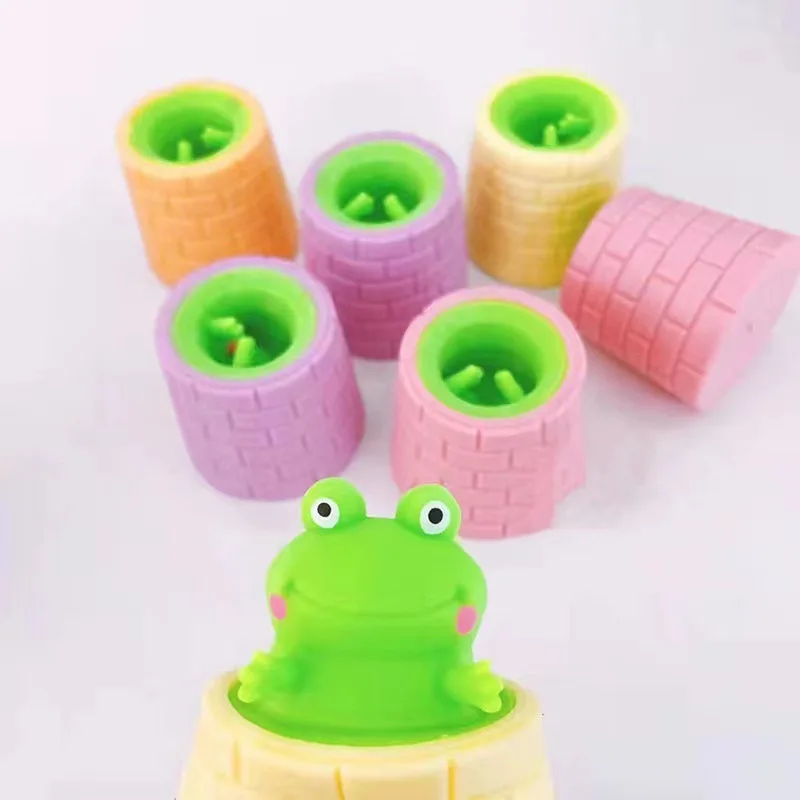 1pc Squeeze Frog Cup Toy Colorful Tricky Funny Frog Fidget Stress Relief Toy Rubber Cute Sensory Toys Random Color