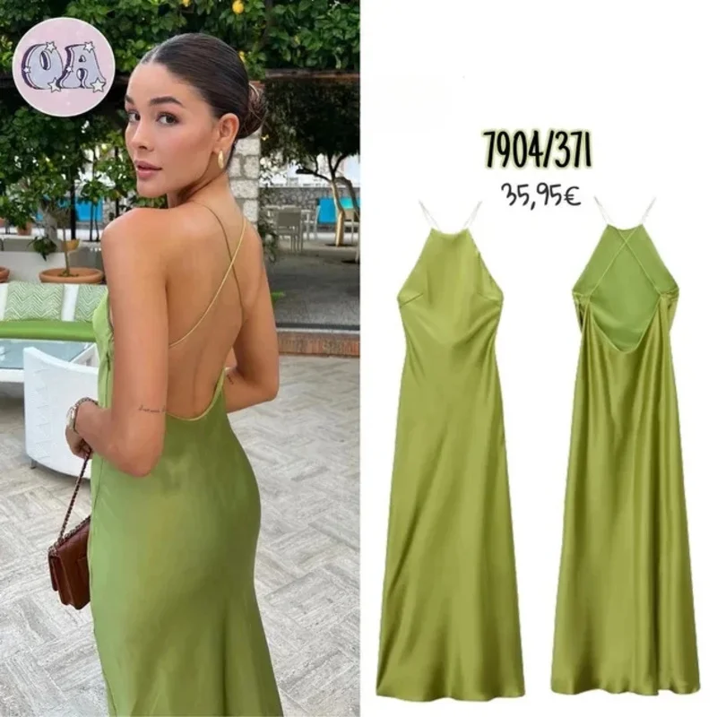 

2023 Summer New Women's Dress Tanksilk-satin Feeling Sleeveless Dress 9588 Western Style Fashion