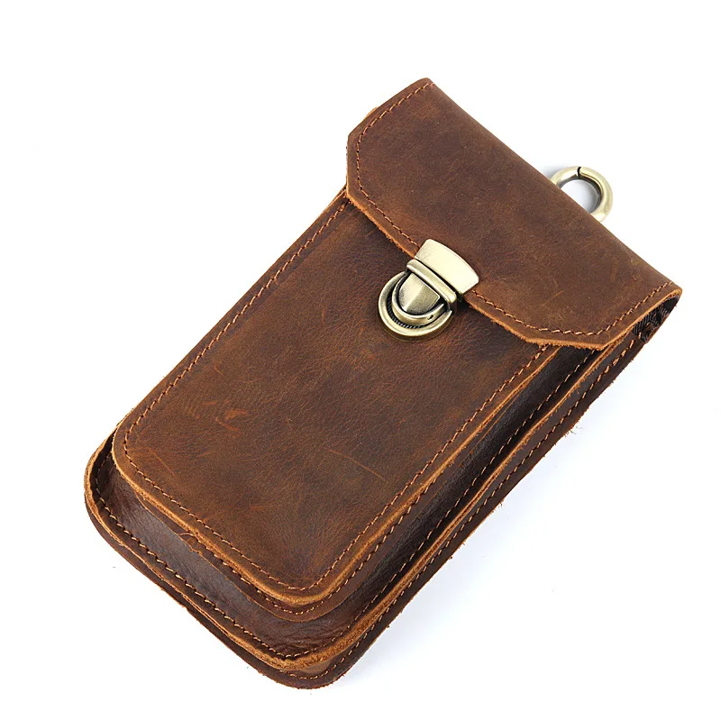 Men's waist bag, backpack, mobile phone bag, genuine top layer cowhide outdoor construction site waist bag