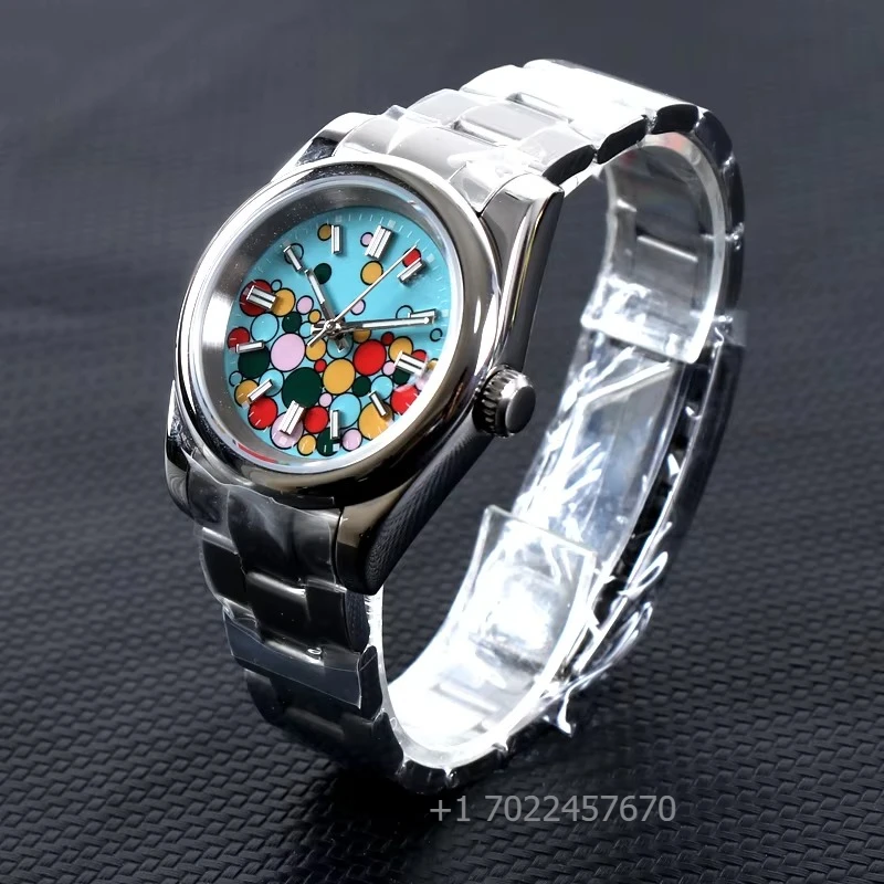 

MINUTETIME Custom DIY Logo Automatic NH35 Watch Luxury 5ATM Waterproof Sapphire Blue Rainbow Balloon Automatic Mechanical Watch